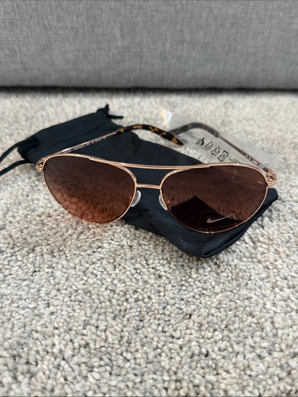 Men's Nike Aviator Sunglasses with Brown Lenses and Rose Gold Frame